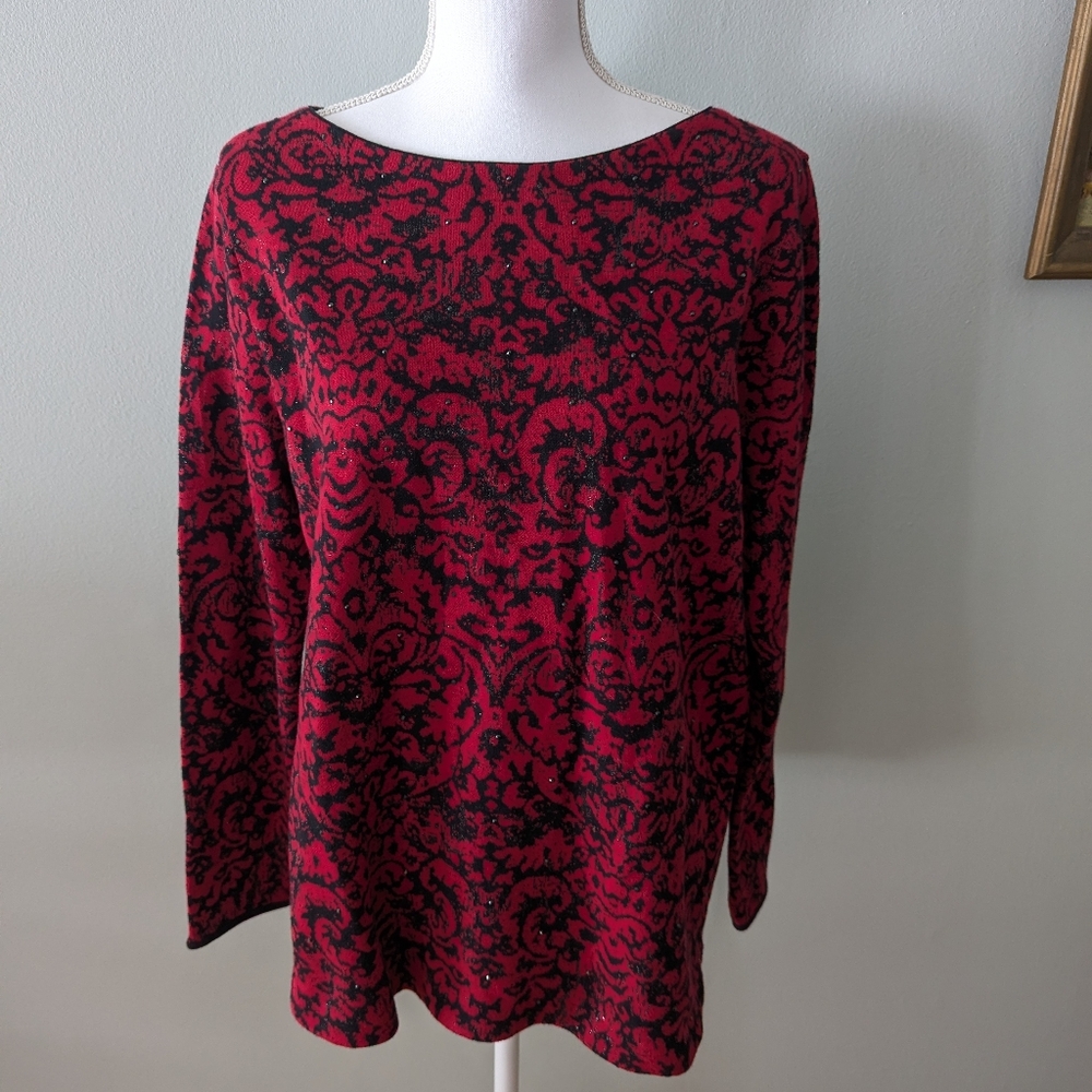 J.Jill Women's Medium Cotton Blend Jewel Embellished Paisley Pullover Sweater